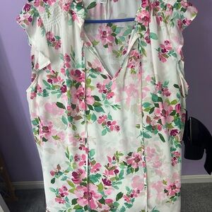 Counterparts White Floral Tie-Front Cap Sleeve Camisole - Pink & Green